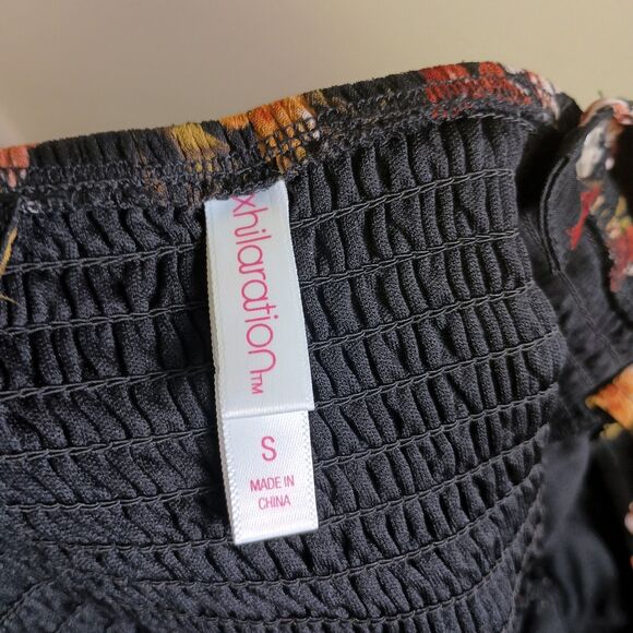 Xhilaration Womens Mini Dress Sz Small Black Floral Ruched Adjustable Strap Y2K - Picture 6 of 6